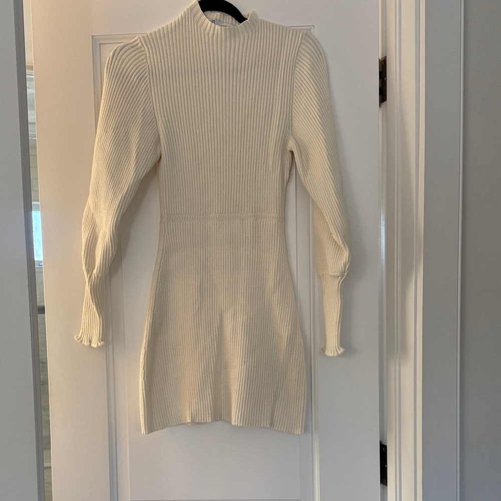 Zara Cream Long Sleeve Ribbed Dress